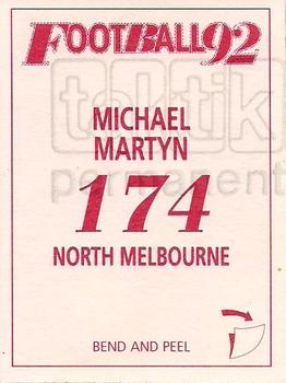 1992 Select AFL Stickers #174 Michael Martyn Back